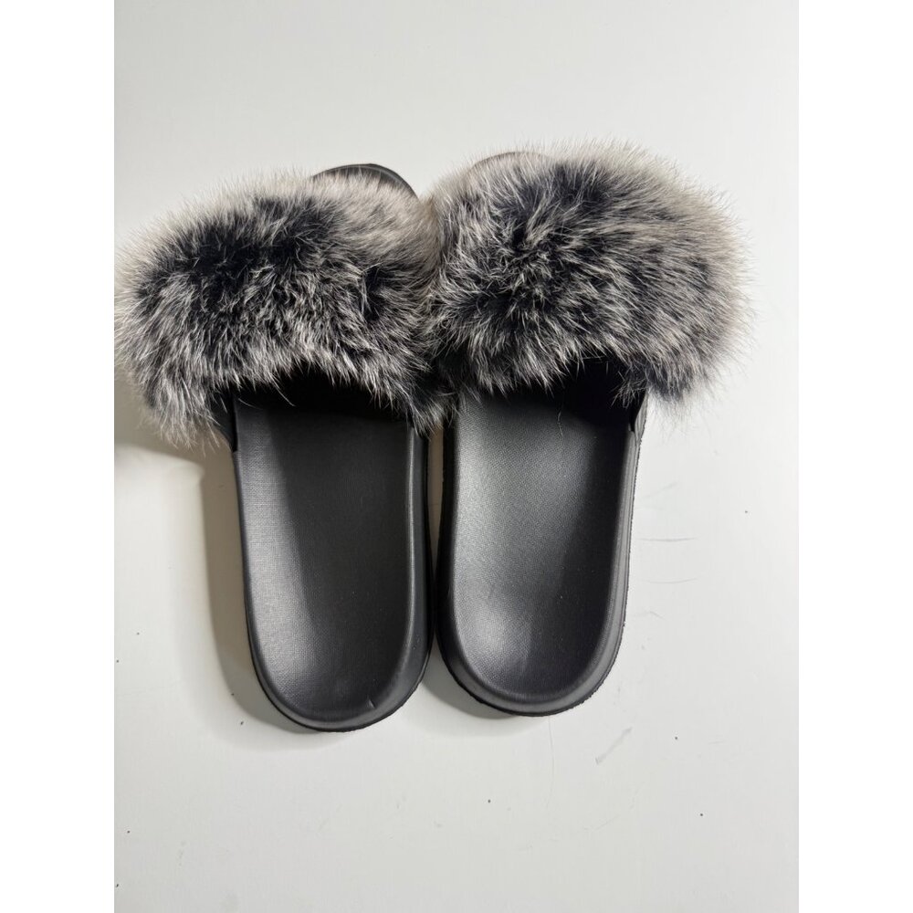Womens Faux Fur Black Slides Size 10 Comfy Slip-On Indoor/Outdoor Finish